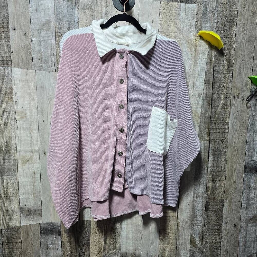 Blumin Apparel Corduroy Chenille Colorblock Button Up Shirt 1x Trendy Contempora